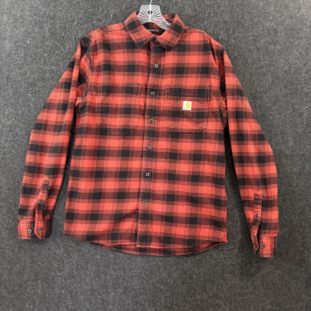 Carhartt Rugged Flex Flannel Shirt Men's Small Red Plaid Relaxed Fit Workwear